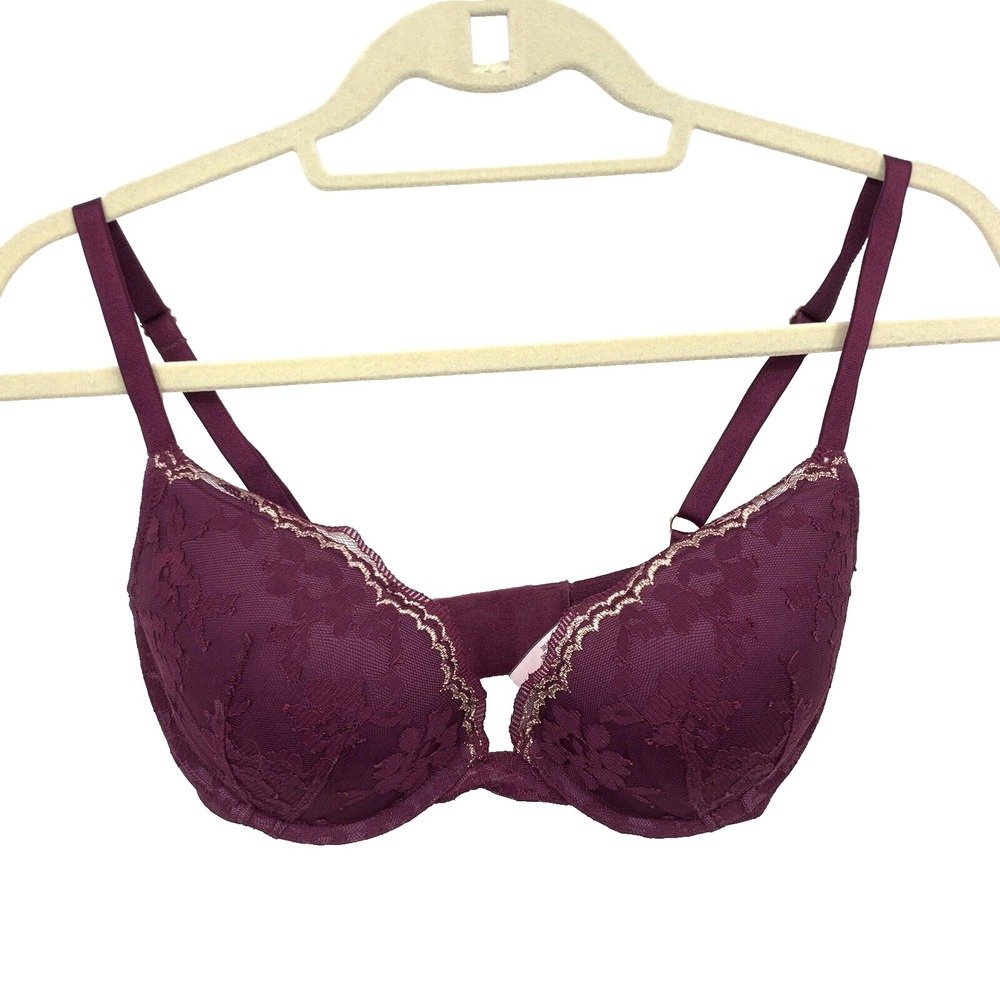 Victoria's Secret Women Size 32DD Bra Purple Floral Lace Dream Angels Push‎ Up